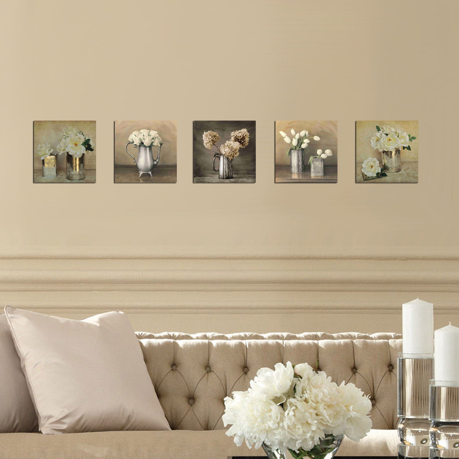 Pinturas Decorativas em MDF – 15 x 15 cm – Branco, Creme e Cinza – 100% MDF