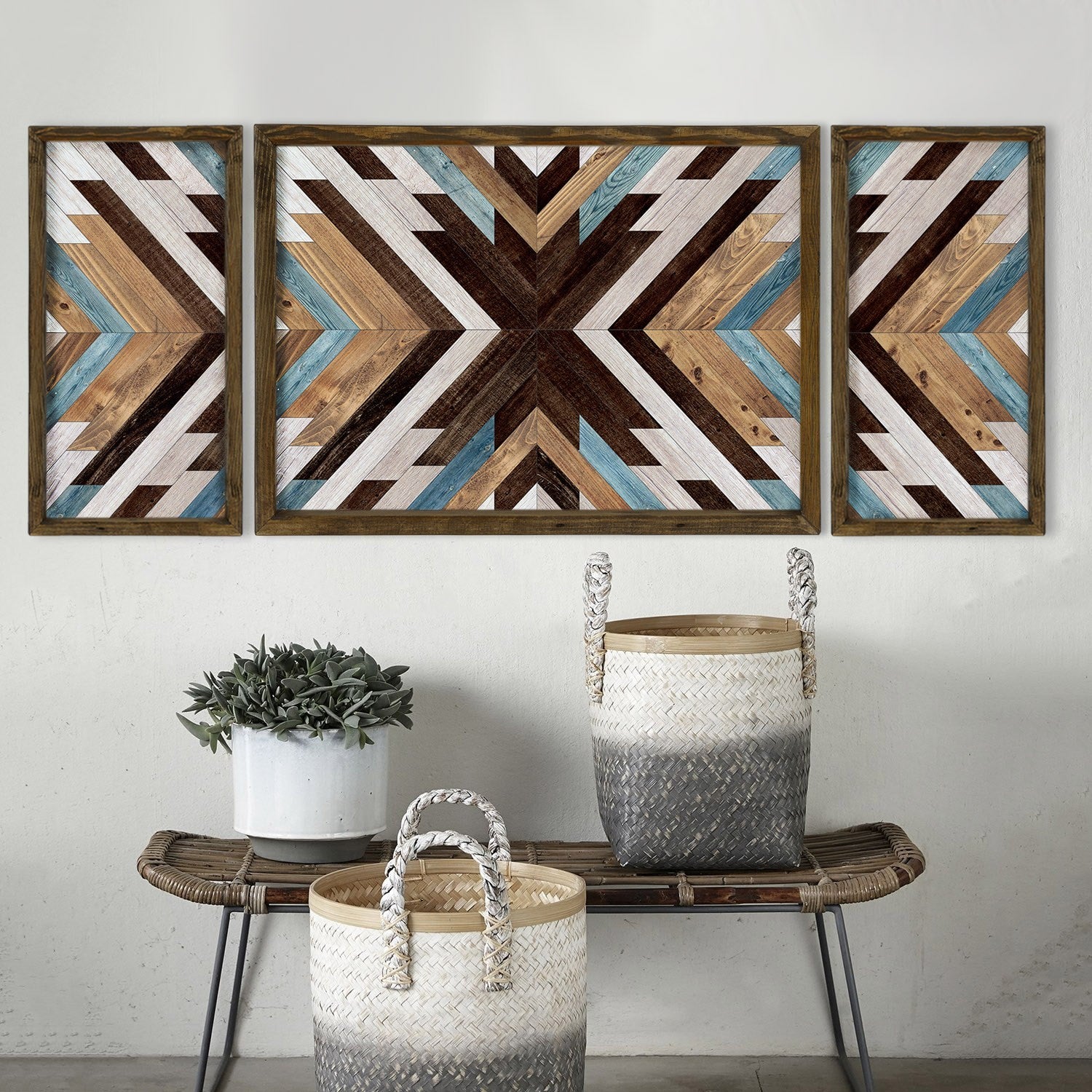 Conjunto de pinturas em MDF com moldura de madeira de pinho – 70x50 cm e 25x50 cm