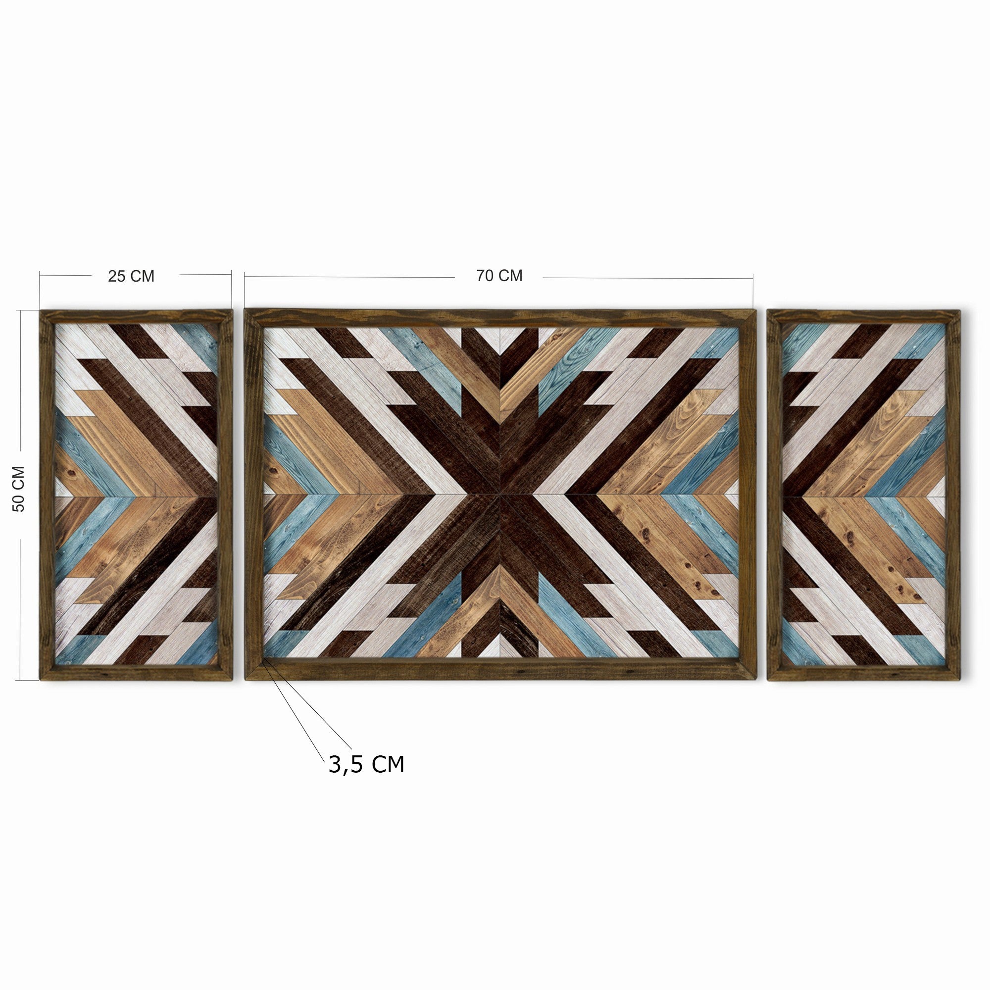 Conjunto de pinturas em MDF com moldura de madeira de pinho – 70x50 cm e 25x50 cm