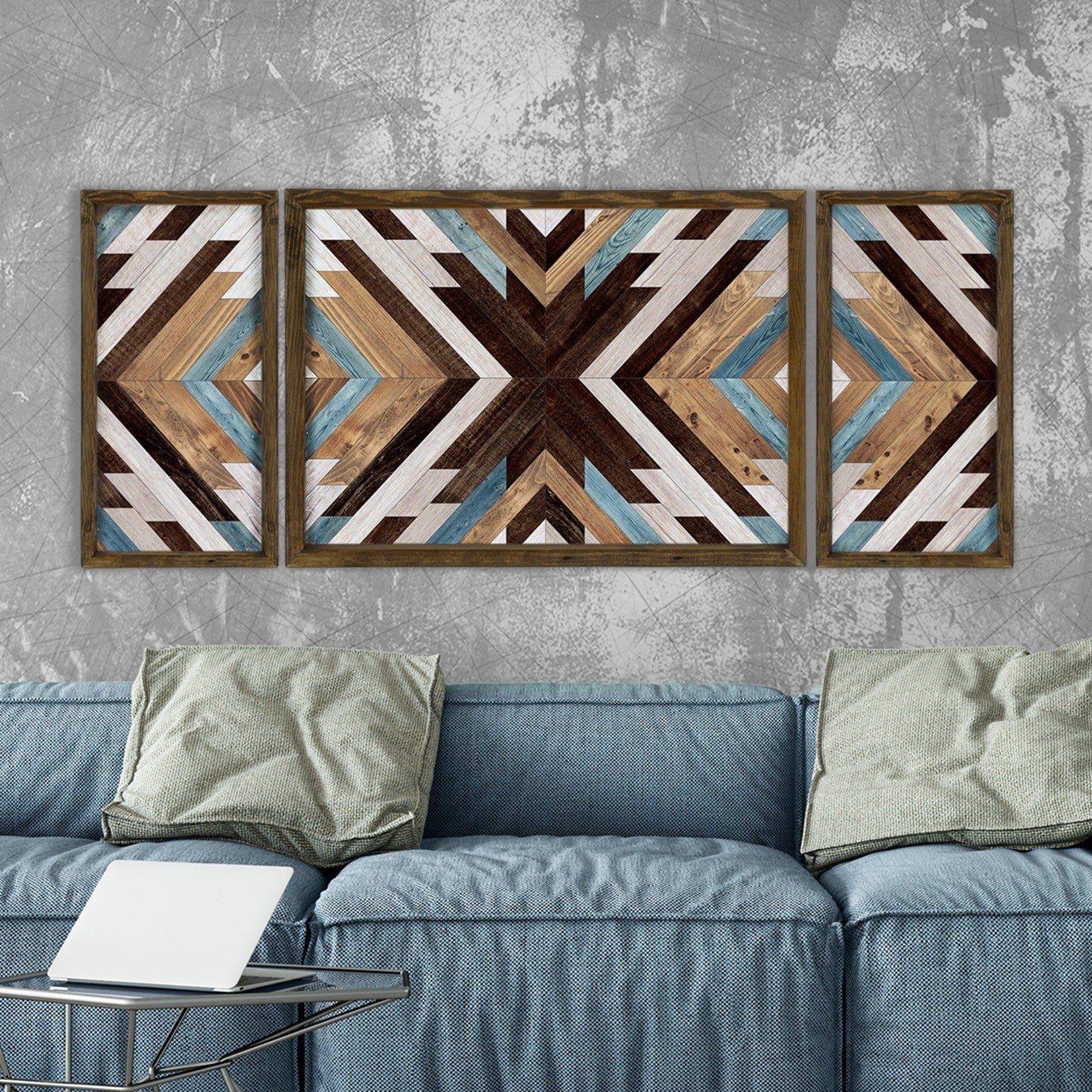 Conjunto de pinturas em MDF com moldura de madeira de pinho – 70x50 cm e 25x50 cm