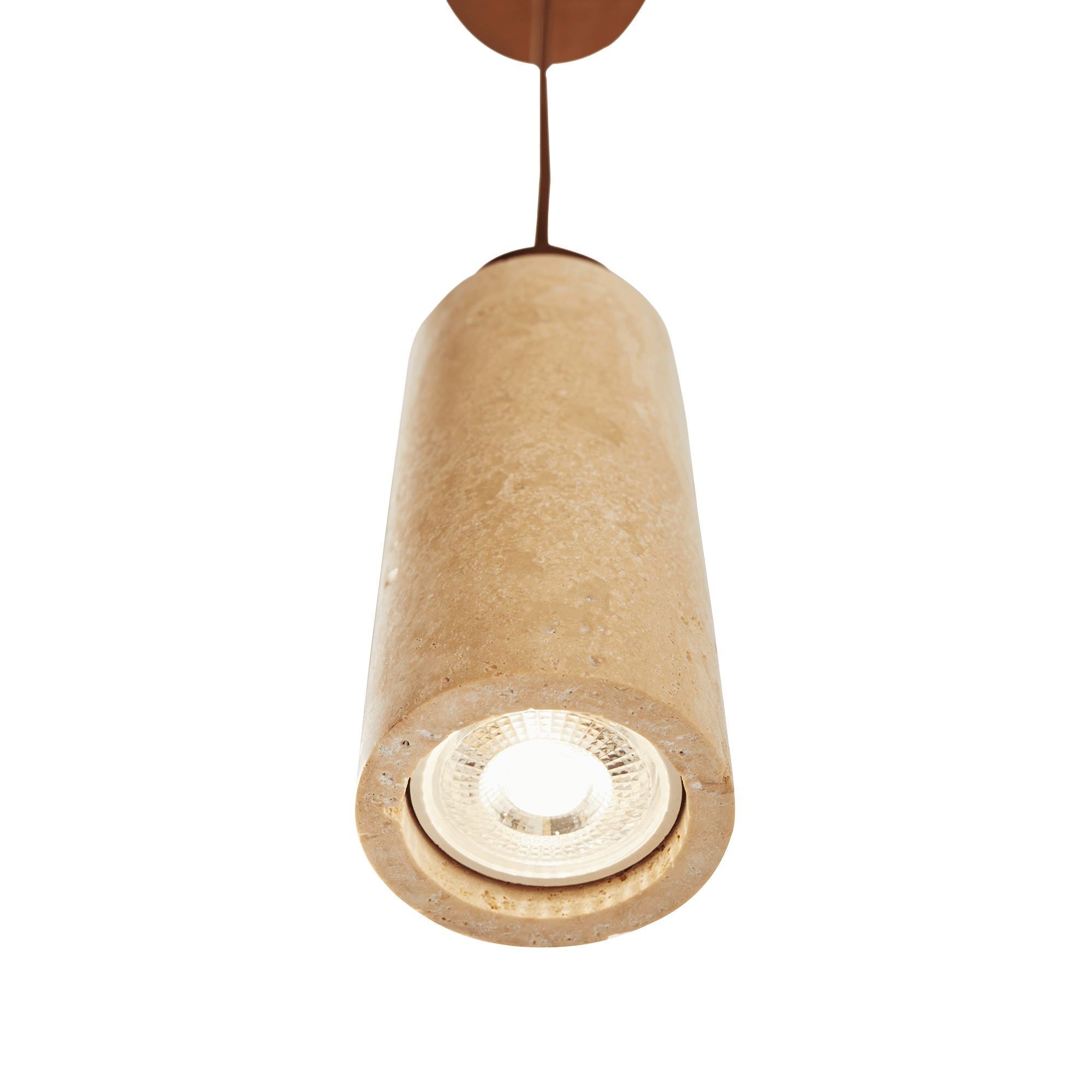 Candeeiro de Teto – 21-151 cm – Bege e Nogueira – Madeira e Travertino