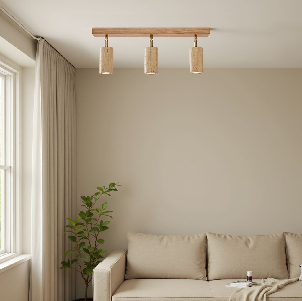 Candeeiro de Teto – 22 cm – Bege e Carvalho – Folheado de Madeira e Metal