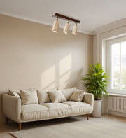 Candeeiro de Teto – 22 cm – Bege e Noz – Folha de Madeira e Metal