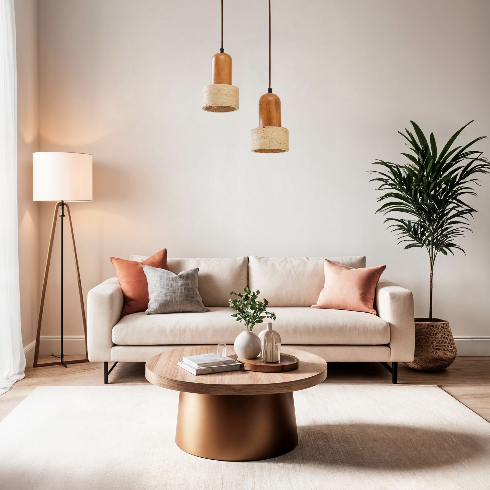 Candeeiro de Teto – 24 - 154 cm – Bege e Carvalho – Folha de Madeira e Metal