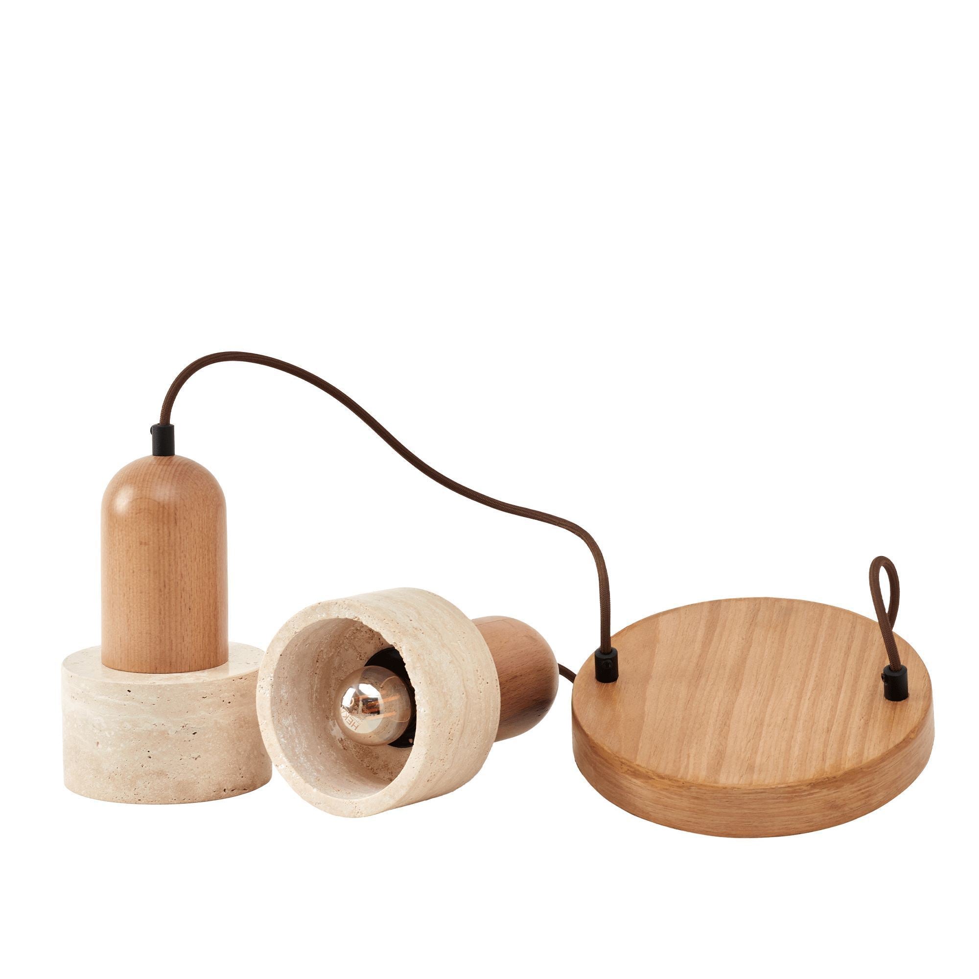 Candeeiro de Teto – 24 - 154 cm – Bege e Carvalho – Folha de Madeira e Metal