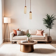 Candeeiro de Teto – 23-153 cm – Bege e Noz – Metal e Folheado de Madeira