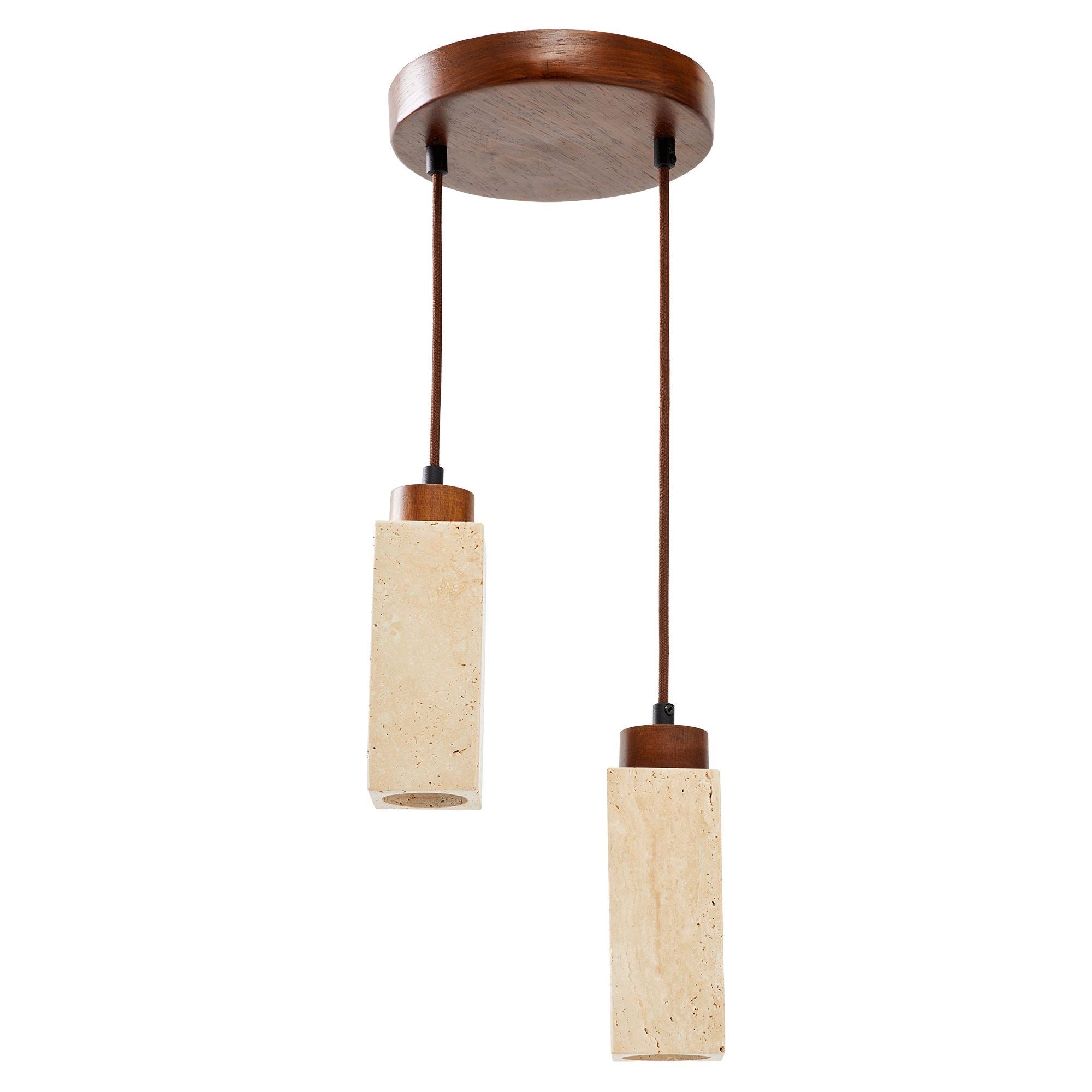 Candeeiro de Teto – 23-153 cm – Bege e Noz – Metal e Folheado de Madeira