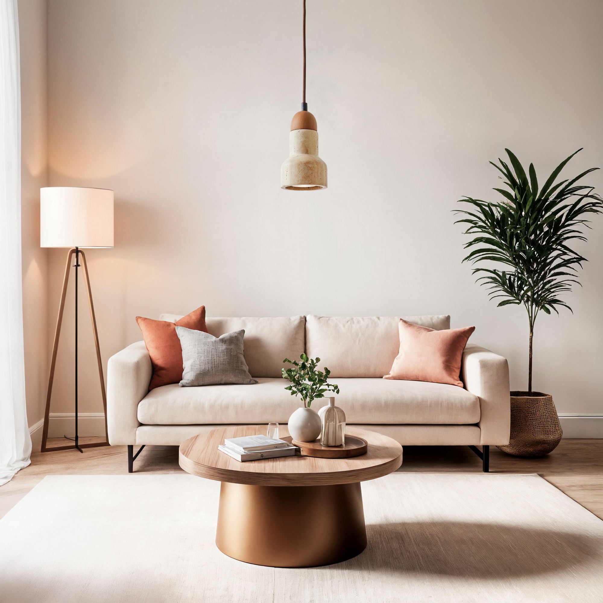 Candeeiro de Teto – 20-150 cm – Bege e Carvalho – Madeira