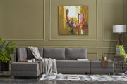 Sofá-cama de canto elegante, marrom, 210 x 70 x 280 cm | 100% poliéster, tamanho da cama: 140 x 190 cm, estrutura de madeira, tecido fácil de limpar, inclui mesa de braço