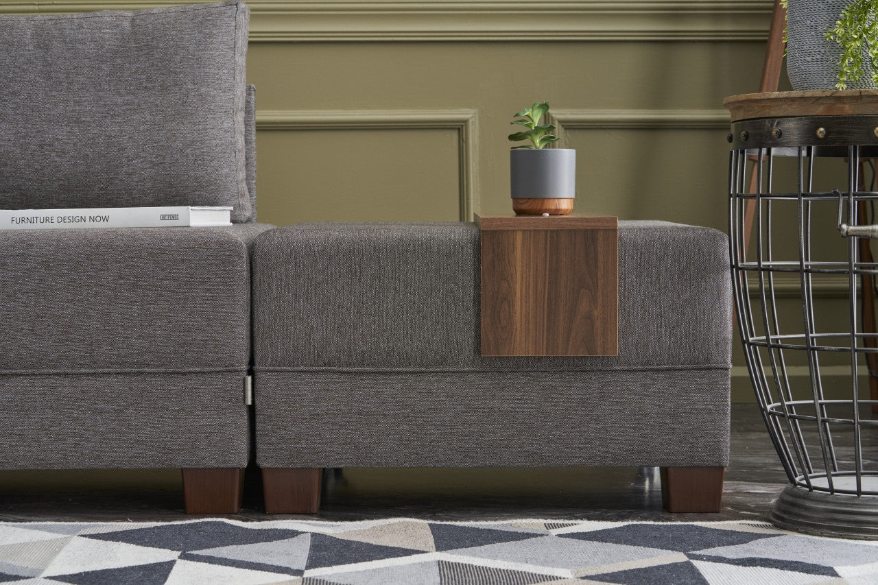 Sofá-cama de canto elegante, marrom, 210 x 70 x 280 cm | 100% poliéster, tamanho da cama: 140 x 190 cm, estrutura de madeira, tecido fácil de limpar, inclui mesa de braço