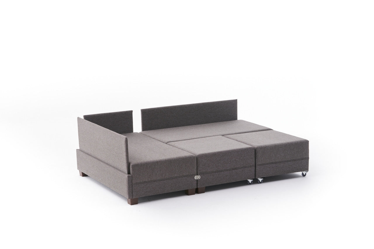 Sofá-cama de canto elegante, marrom, 210 x 70 x 280 cm | 100% poliéster, tamanho da cama: 140 x 190 cm, estrutura de madeira, tecido fácil de limpar, inclui mesa de braço