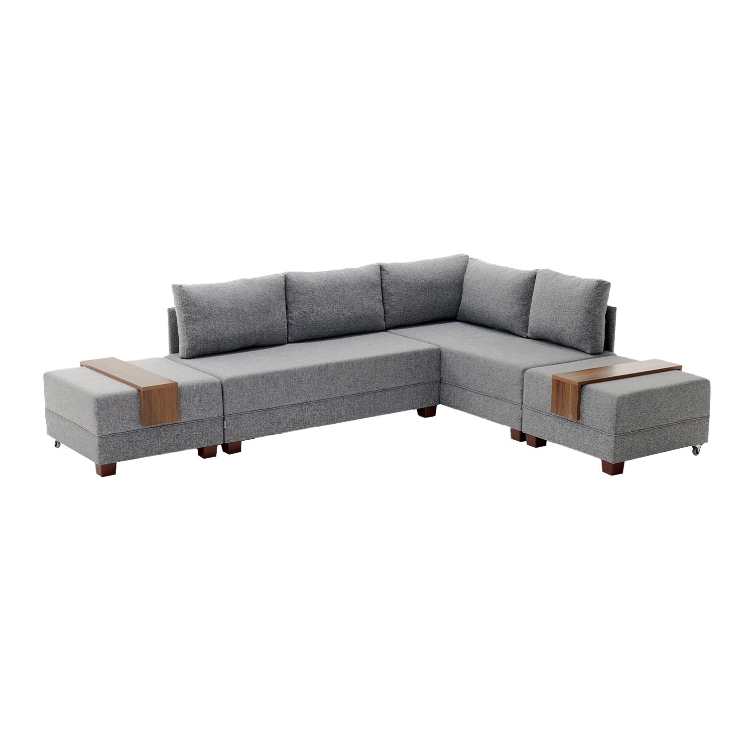 Sofá-cama de canto cinza elegante, 210 cm x 280 cm | 100% poliéster, estrutura de madeira, inclui mesa de apoio | Fácil de limpar, espuma DNS 32 confortável, perfeito para espaços modernos