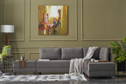 Sofá-cama de canto elegante, marrom, 210 x 70 x 280 cm | 100% poliéster, tamanho da cama: 140 x 190 cm | Inclui mesa de braço, tecido de fácil limpeza, pernas de nogueira