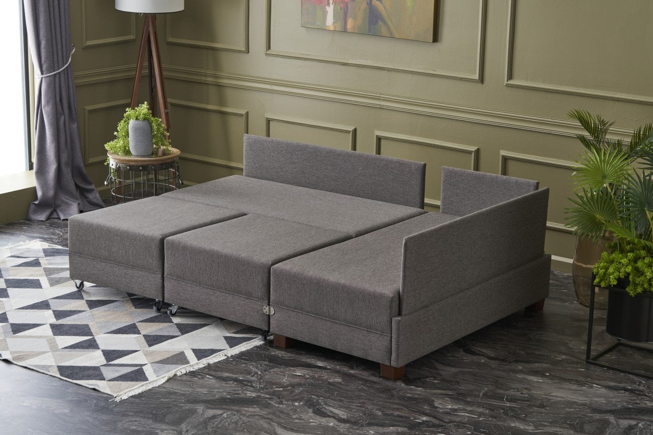 Sofá-cama de canto elegante, marrom, 210 x 70 x 280 cm | 100% poliéster, tamanho da cama: 140 x 190 cm | Inclui mesa de braço, tecido de fácil limpeza, pernas de nogueira
