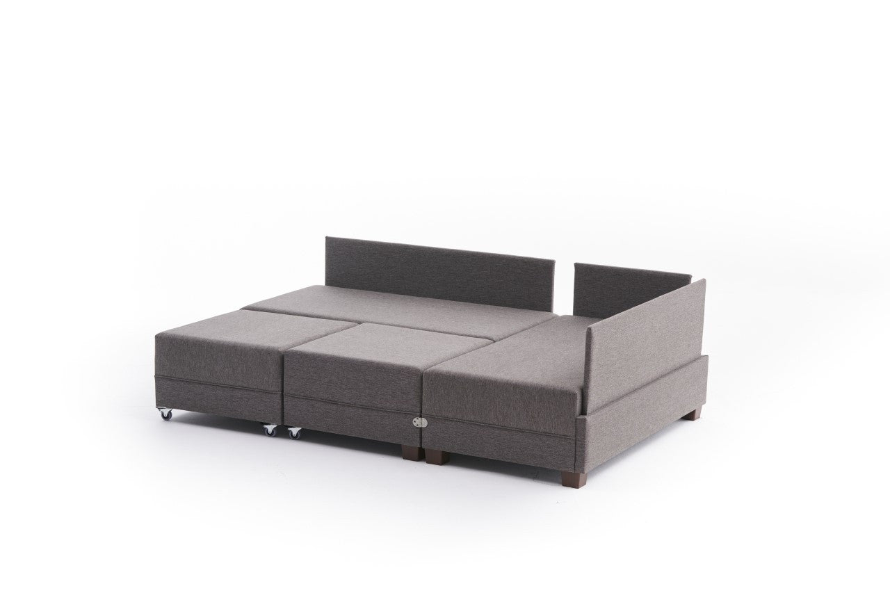 Sofá-cama de canto elegante, marrom, 210 x 70 x 280 cm | 100% poliéster, tamanho da cama: 140 x 190 cm | Inclui mesa de braço, tecido de fácil limpeza, pernas de nogueira