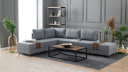 Sofá-cama de canto cinza elegante, 210 cm x 280 cm | 100% poliéster, estrutura de madeira, inclui mesa de apoio | Cama confortável e fácil de limpar, 140 x 190 cm