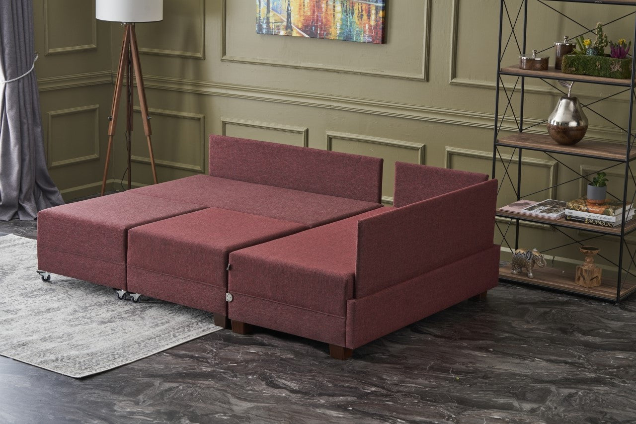 Sofá-cama de canto vermelho Claret, 210 cm x 280 cm | 100% poliéster, estrutura de madeira, mesa com braço de sofá, fácil de limpar, tamanho da cama: 140 x 190 cm | Design elegante e funcional