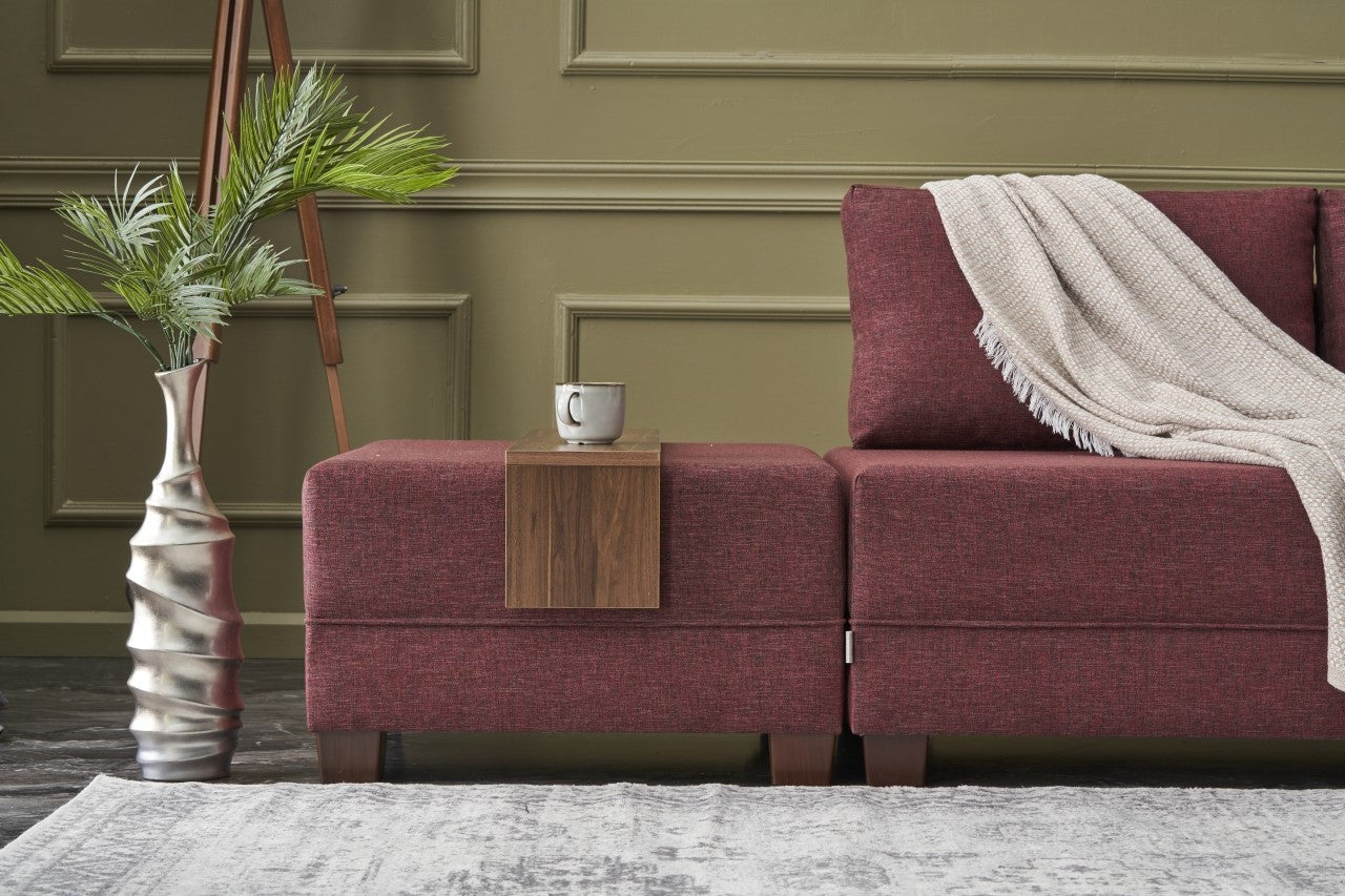 Sofá-cama de canto vermelho Claret, 210 cm x 280 cm | 100% poliéster, estrutura de madeira, mesa com braço de sofá, fácil de limpar, tamanho da cama: 140 x 190 cm | Design elegante e funcional