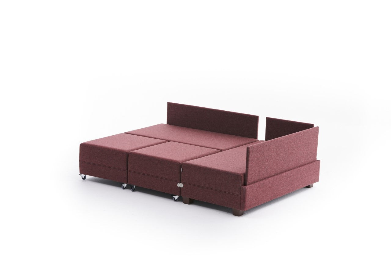 Sofá-cama de canto vermelho Claret, 210 cm x 280 cm | 100% poliéster, estrutura de madeira, mesa com braço de sofá, fácil de limpar, tamanho da cama: 140 x 190 cm | Design elegante e funcional