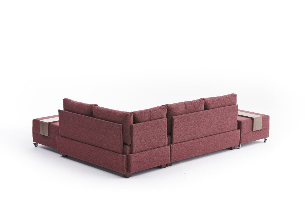 Sofá-cama de canto vermelho Claret, 210 cm x 280 cm | 100% poliéster, estrutura de madeira, mesa com braço de sofá, fácil de limpar, tamanho da cama: 140 x 190 cm | Design elegante e funcional