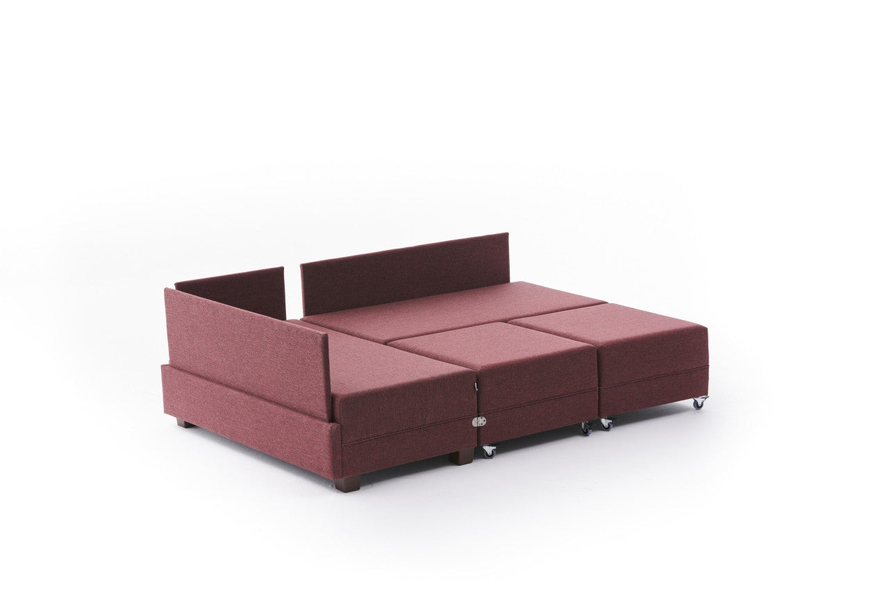 Sofá-cama de canto vermelho Claret, 210 x 80 x 280 cm | 100% poliéster, estrutura de madeira/madeira, inclui mesa de braço, fácil de limpar, design elegante e funcional