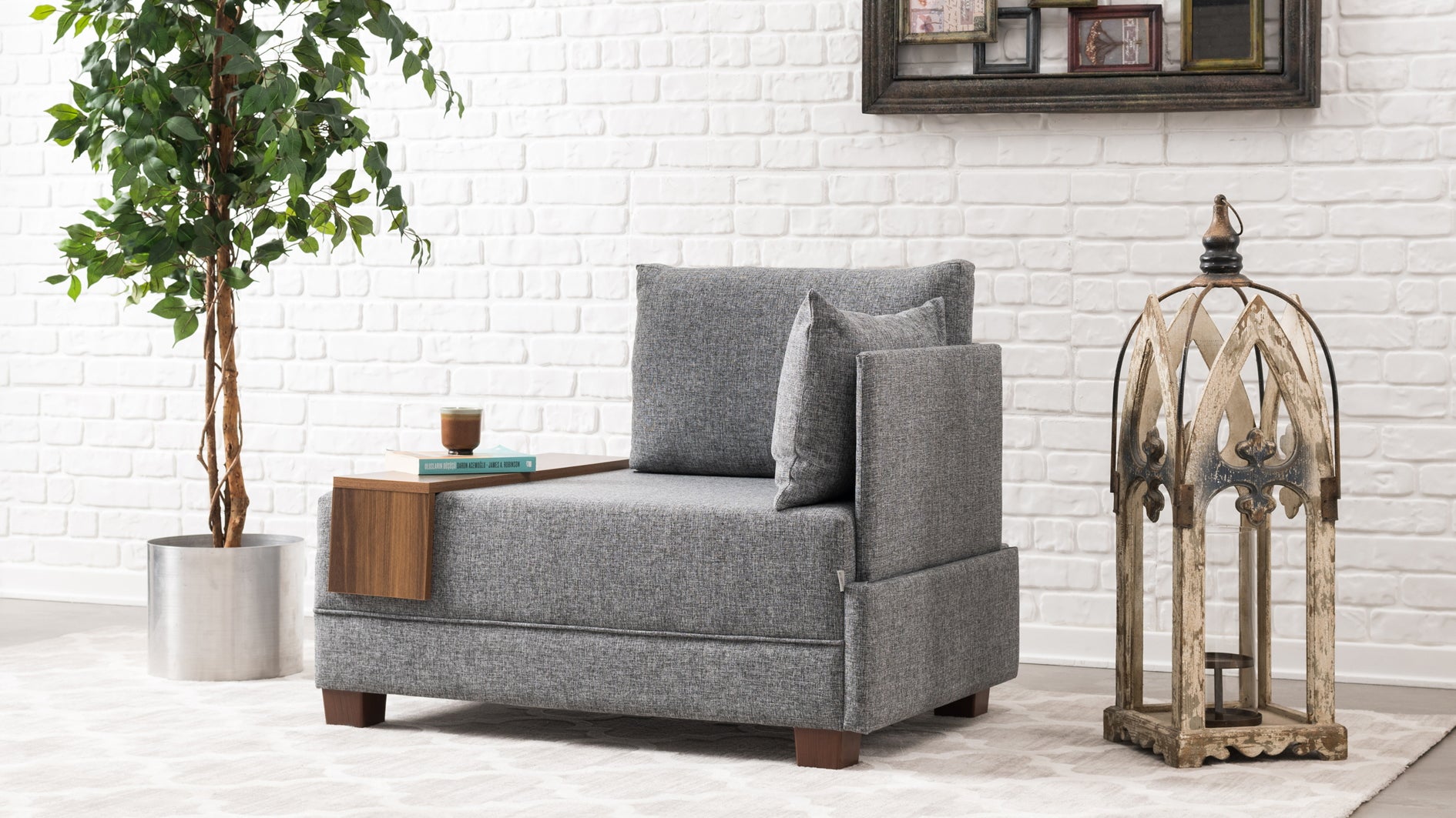 Sofá elegante de 1 lugar, cinza, 100 cm L x 80 cm A x 75 cm P | Estrutura durável de madeira/placa de fibra, 100% poliéster fácil de limpar, design escandinavo