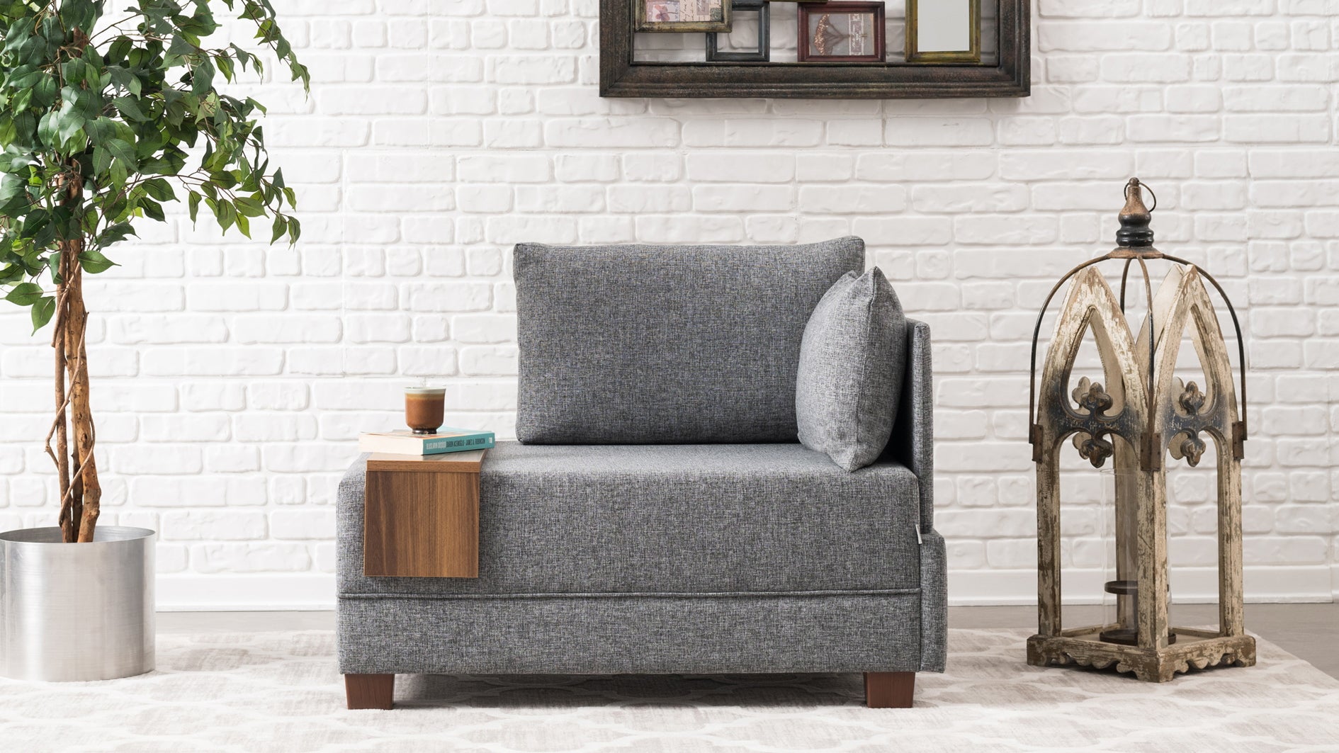 Sofá elegante de 1 lugar, cinza, 100 cm L x 80 cm A x 75 cm P | Estrutura durável de madeira/placa de fibra, 100% poliéster fácil de limpar, design escandinavo
