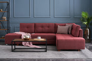 Sofá-cama de canto vermelho Claret, 280 cm | 100% poliéster, espuma DNS 32, tecido fácil de limpar, pernas de nogueira | Elegante e funcional para espaços modernos