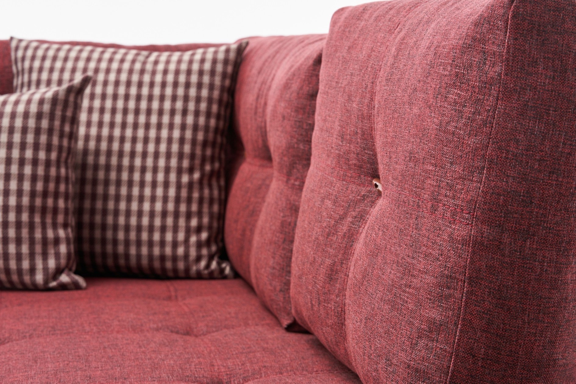 Sofá-cama de canto vermelho Claret, 280 cm | 100% poliéster, espuma DNS 32, tecido fácil de limpar, pernas de nogueira | Elegante e funcional para espaços modernos