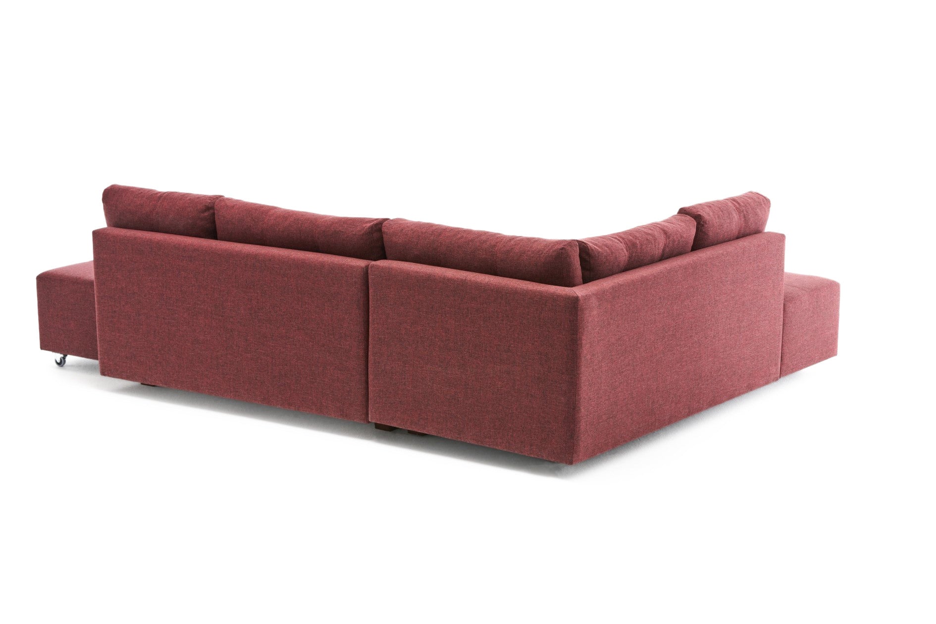 Sofá-cama de canto vermelho Claret, 280 cm | 100% poliéster, espuma DNS 32, tecido fácil de limpar, pernas de nogueira | Elegante e funcional para espaços modernos