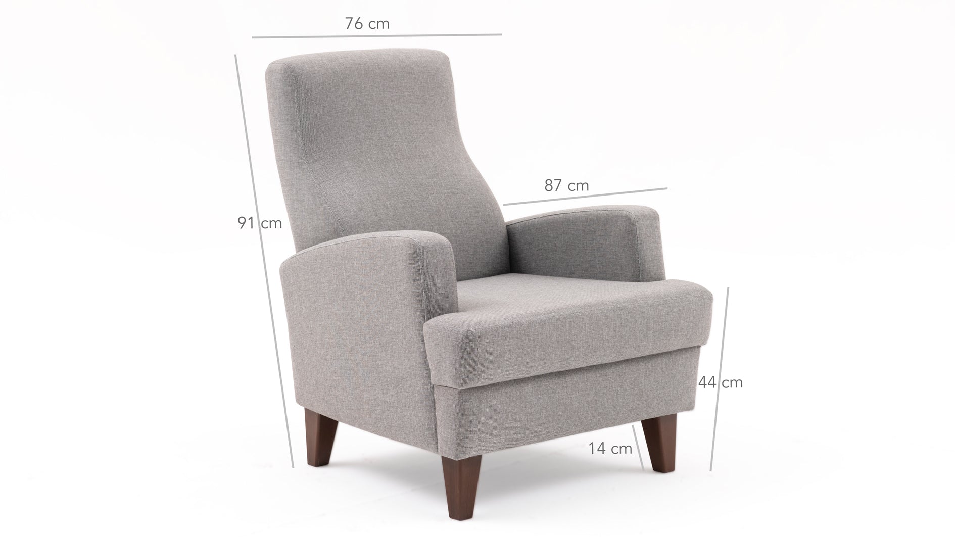 Poltrona Elegante – 76 x 91 x 87 cm – Cinza Claro – Madeira e Poliéster