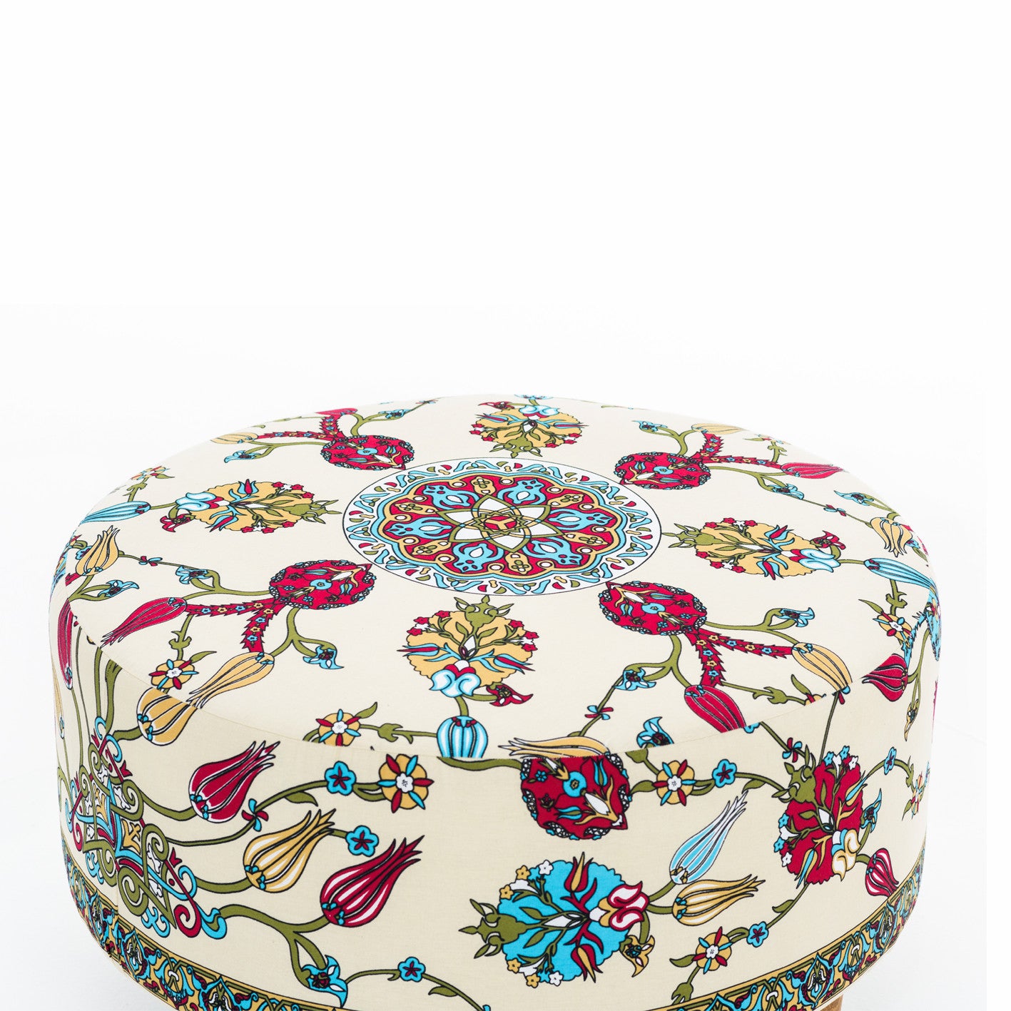 Elegante pufe de veludo com pés de madeira de faia, 65 cm | Tecido 100% fácil de limpar, capacidade de 150 kg | Perfeito para decoração rústica e tradicional, multicolorido