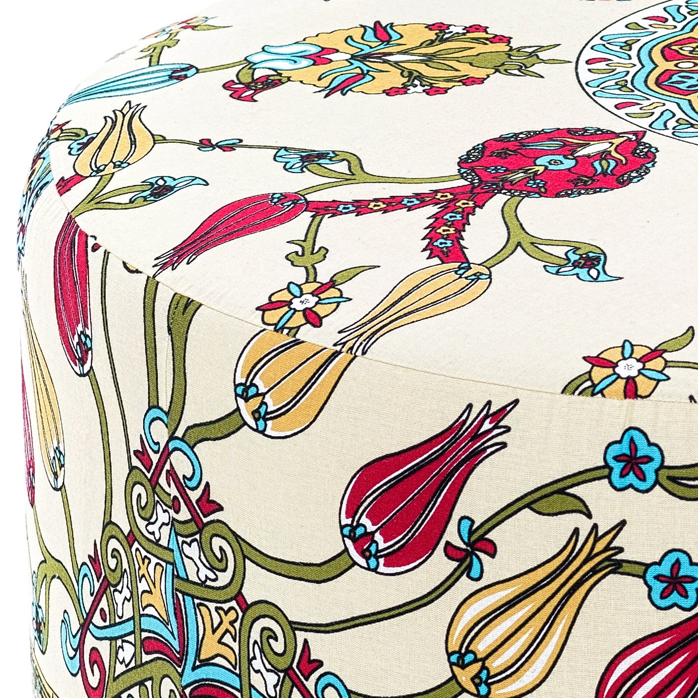 Elegante pufe de veludo com pés de madeira de faia, 65 cm | Tecido 100% fácil de limpar, capacidade de 150 kg | Perfeito para decoração rústica e tradicional, multicolorido