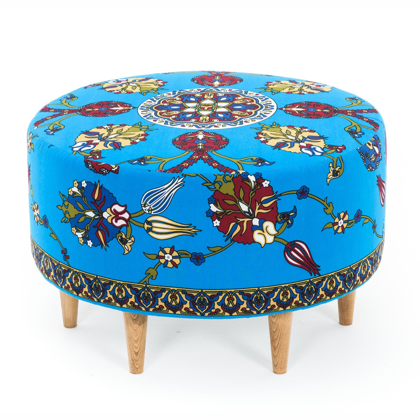 Elegante pufe de veludo com pés de madeira de faia, 65 cm | 100% veludo, fácil de limpar, capacidade de 150 kg | Design floral colorido para espaços tradicionais e modernos