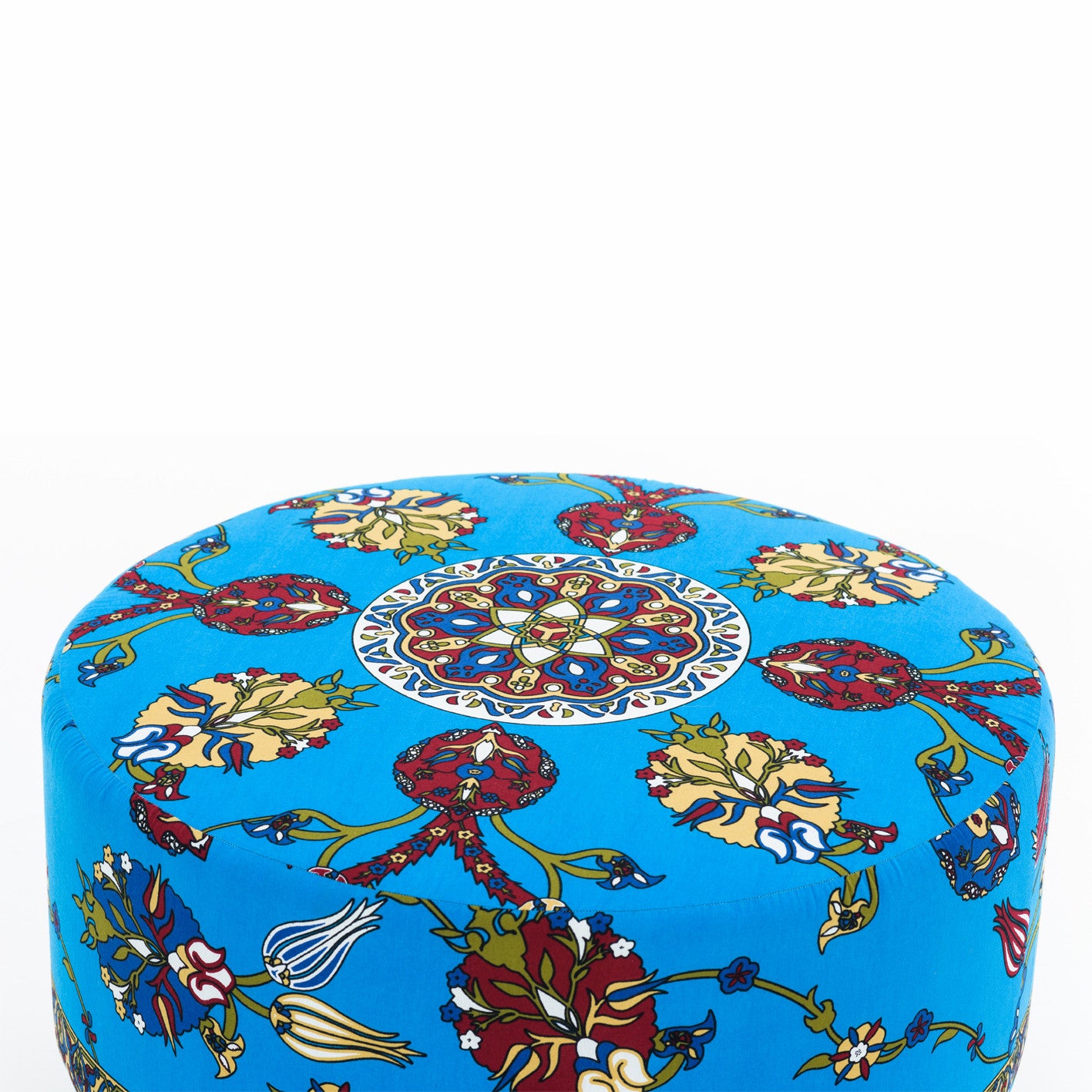 Elegante pufe de veludo com pés de madeira de faia, 65 cm | 100% veludo, fácil de limpar, capacidade de 150 kg | Design floral colorido para espaços tradicionais e modernos