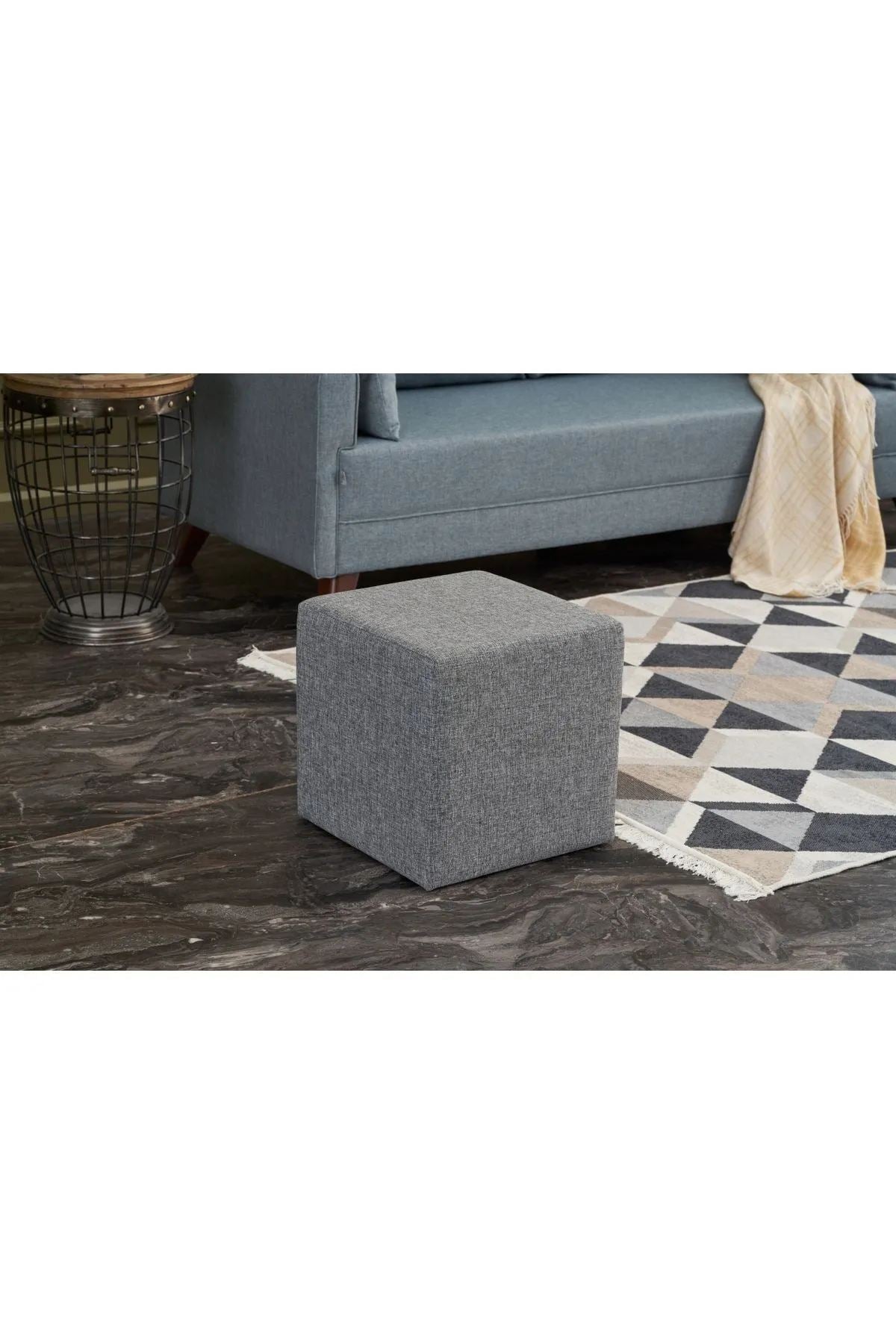 Elegante tuffet cinza, 40x42 cm, estrutura de madeira de faia e tecido fácil de limpar, capacidade de 150 kg, design escandinavo moderno para uso doméstico e hoteleiro