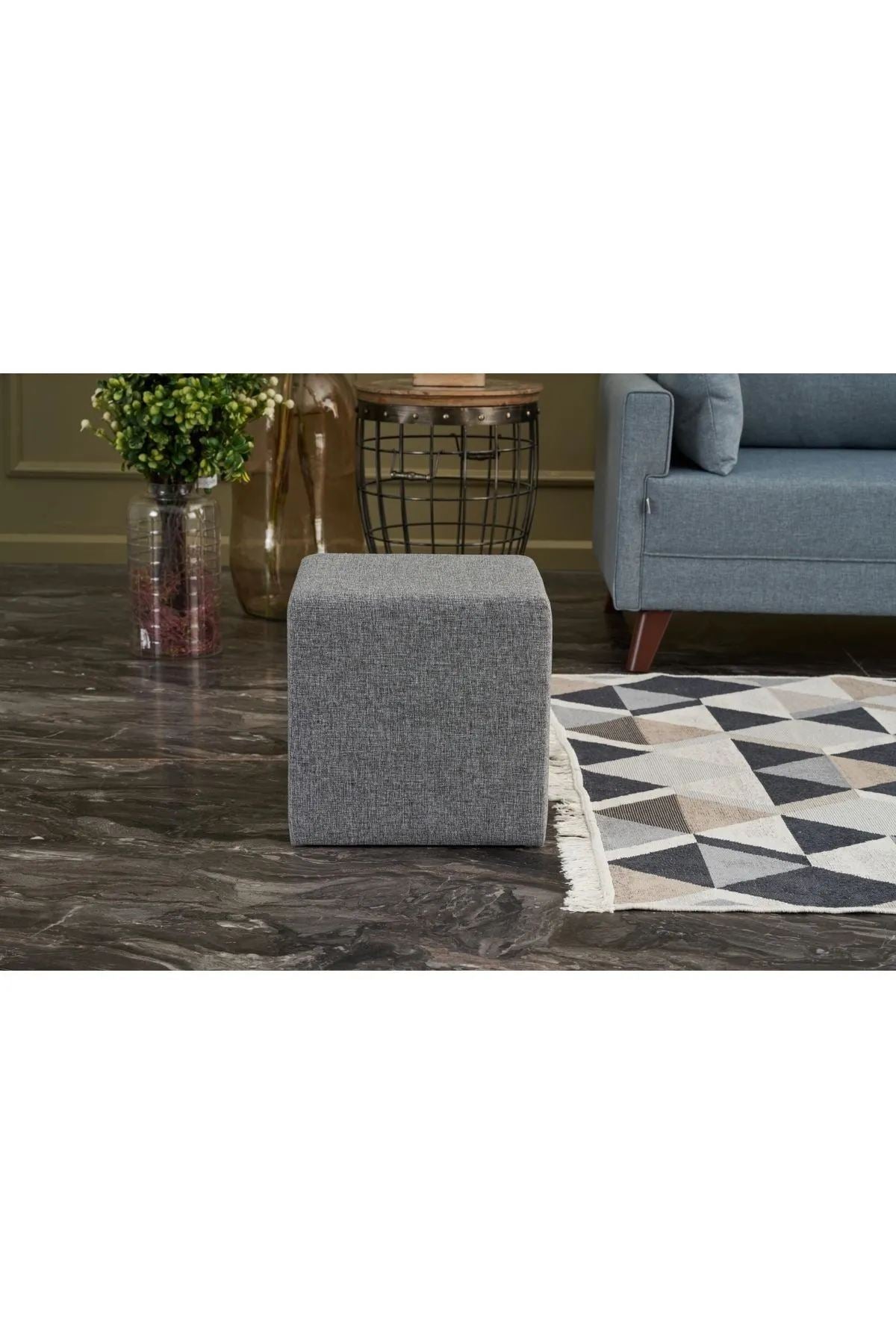 Elegante tuffet cinza, 40x42 cm, estrutura de madeira de faia e tecido fácil de limpar, capacidade de 150 kg, design escandinavo moderno para uso doméstico e hoteleiro