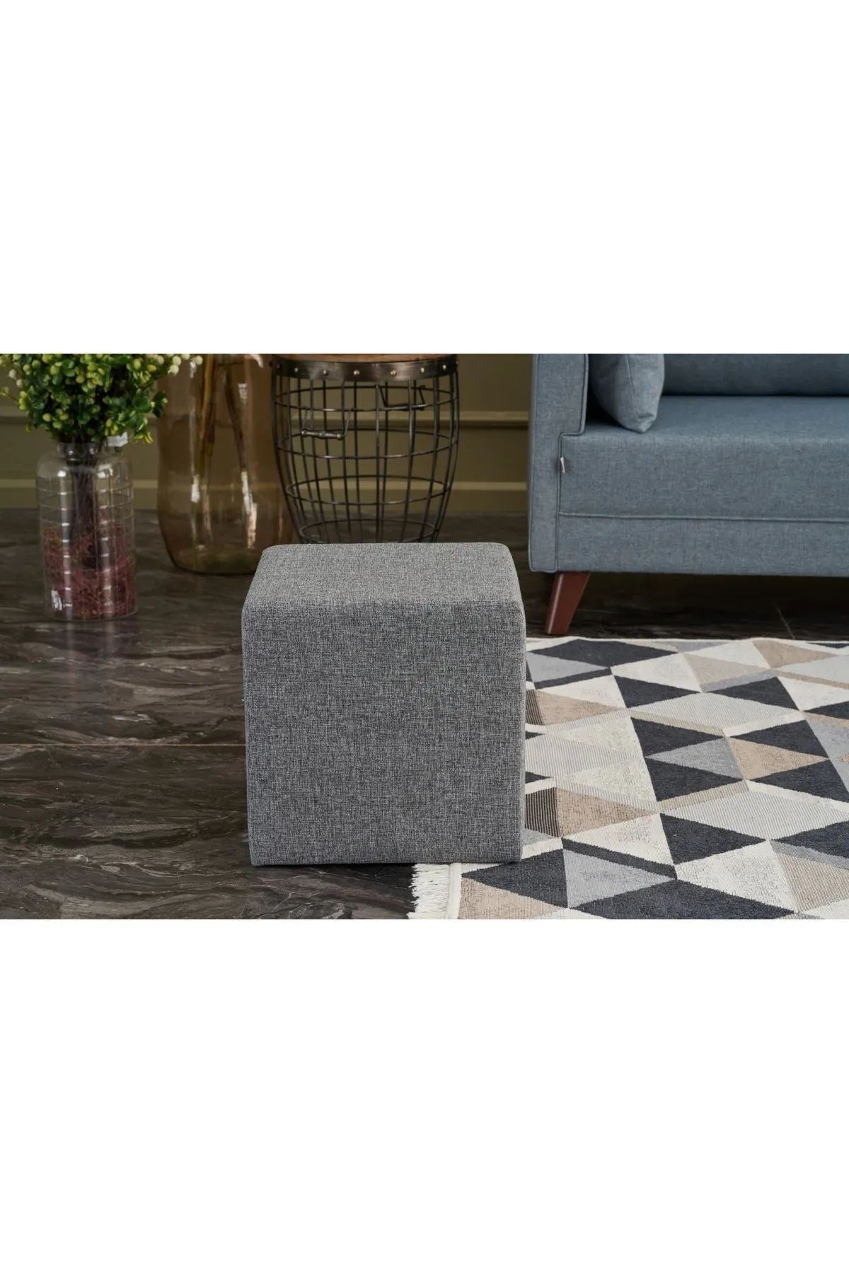 Elegante tuffet cinza, 40x42 cm, estrutura de madeira de faia e tecido fácil de limpar, capacidade de 150 kg, design escandinavo moderno para uso doméstico e hoteleiro