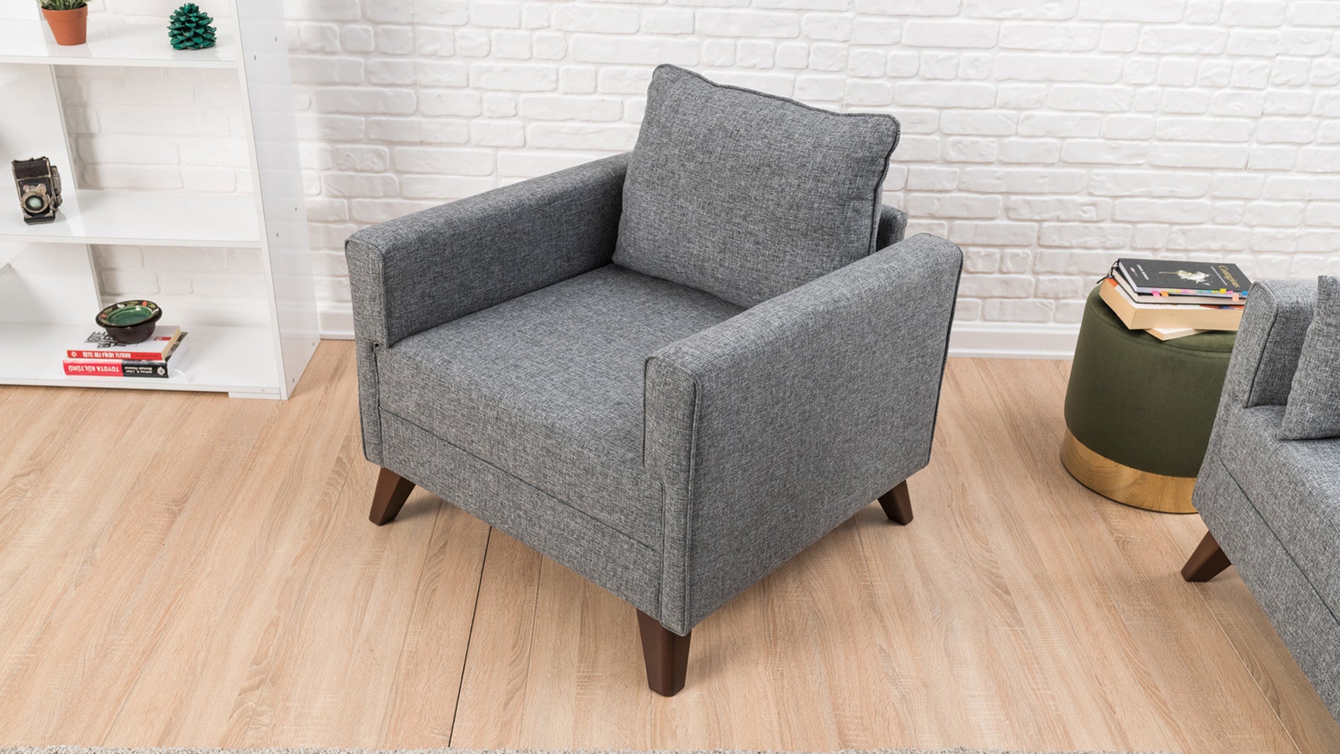 Sofá moderno de 1 lugar, cinza, 82 x 85 x 81 cm | Estrutura de madeira/MDF durável, tecido 100% poliéster, fácil de limpar, design escandinavo elegante, perfeito para casa e hotel