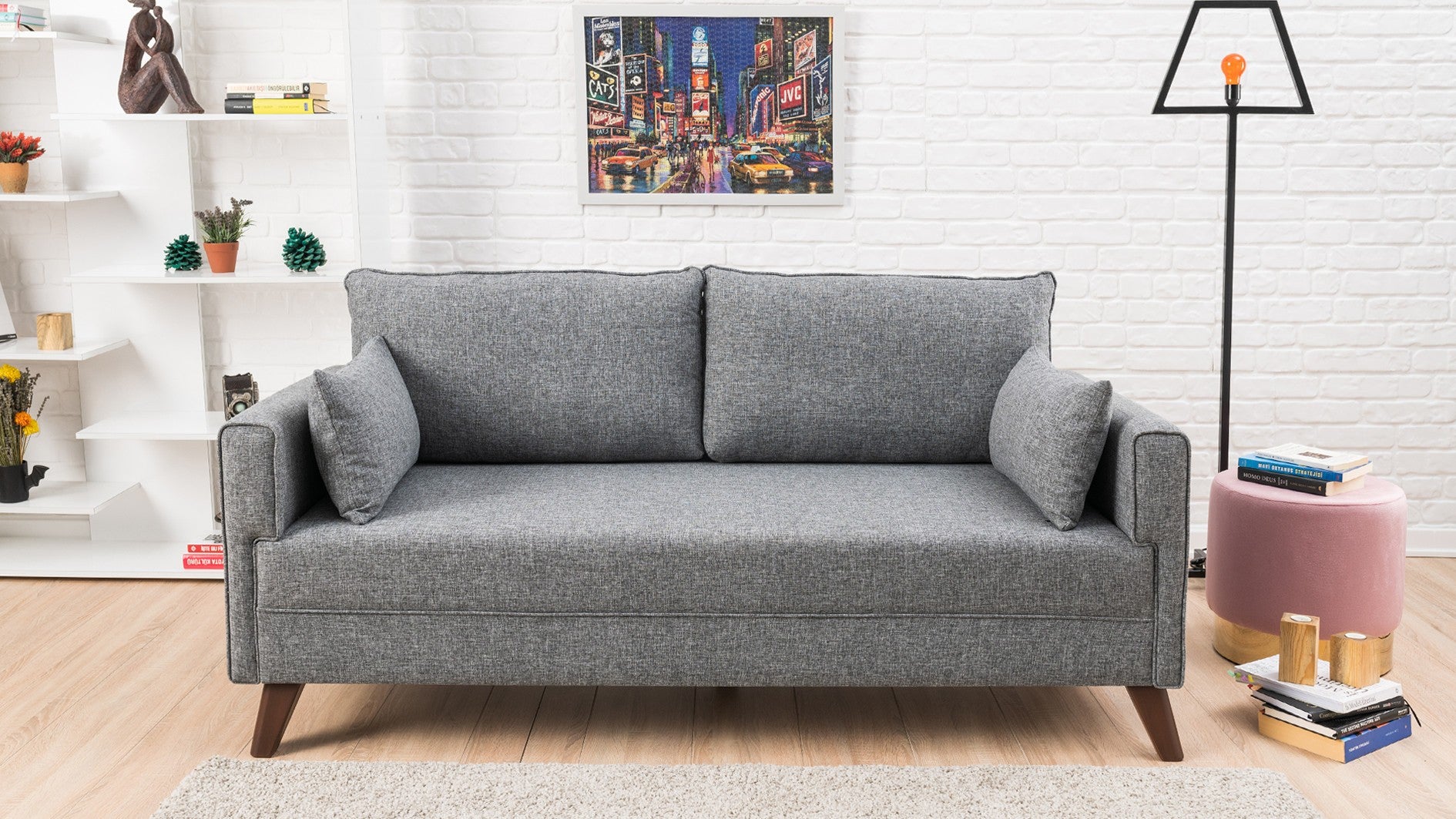 Sofá moderno de 2 lugares, tecido cinza, 177 x 85 x 81 cm | Estrutura de madeira/MDF durável, fácil de limpar, espuma 28 DNS, design escandinavo elegante, perfeito para residências e hotéis