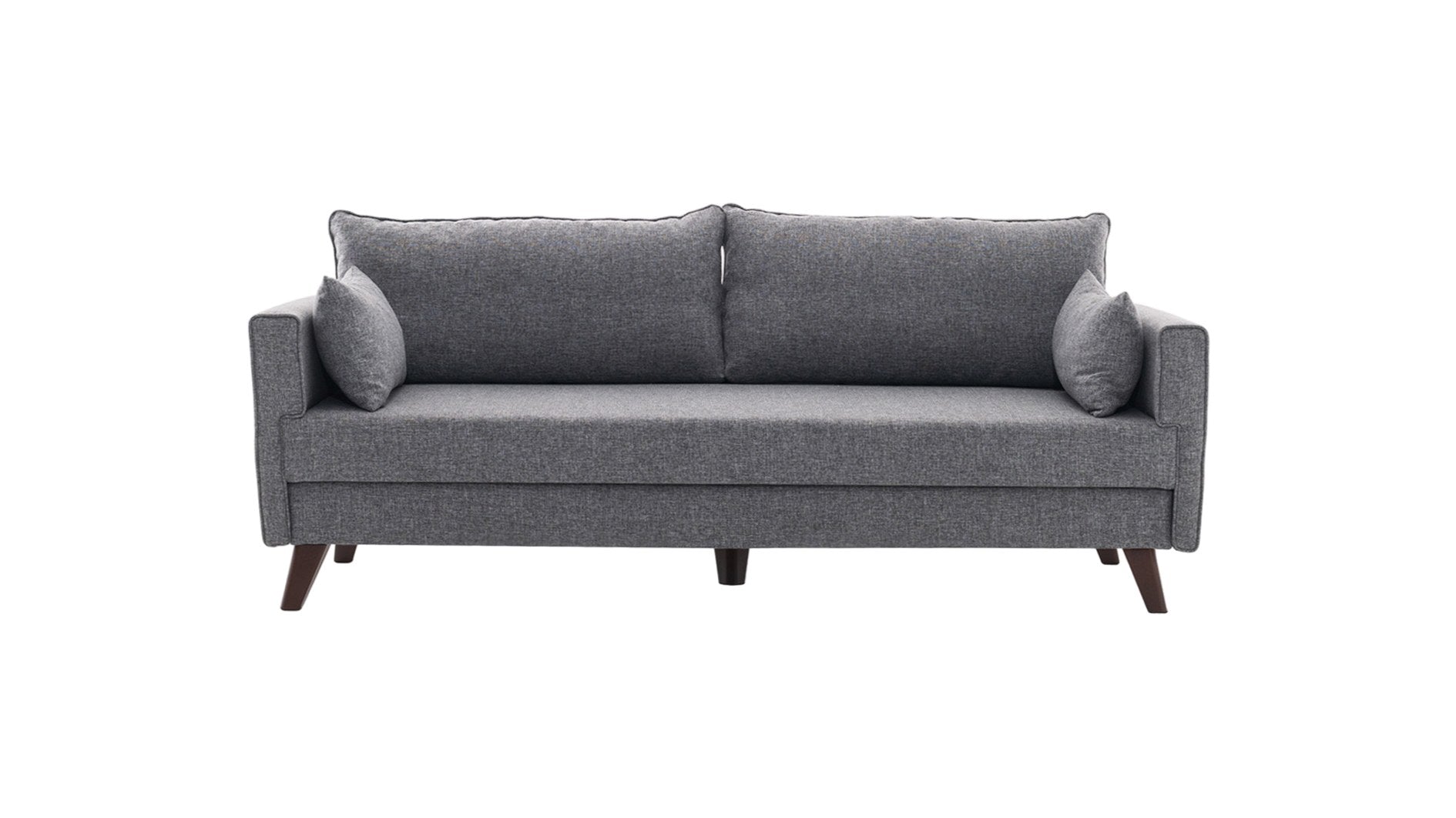 Sofá moderno de 3 lugares, cinza, 208 cm | Estrutura de madeira/MDF, 100% poliéster, fácil de limpar | Espuma 28 DNS, design escandinavo, perfeito para casa e hotel