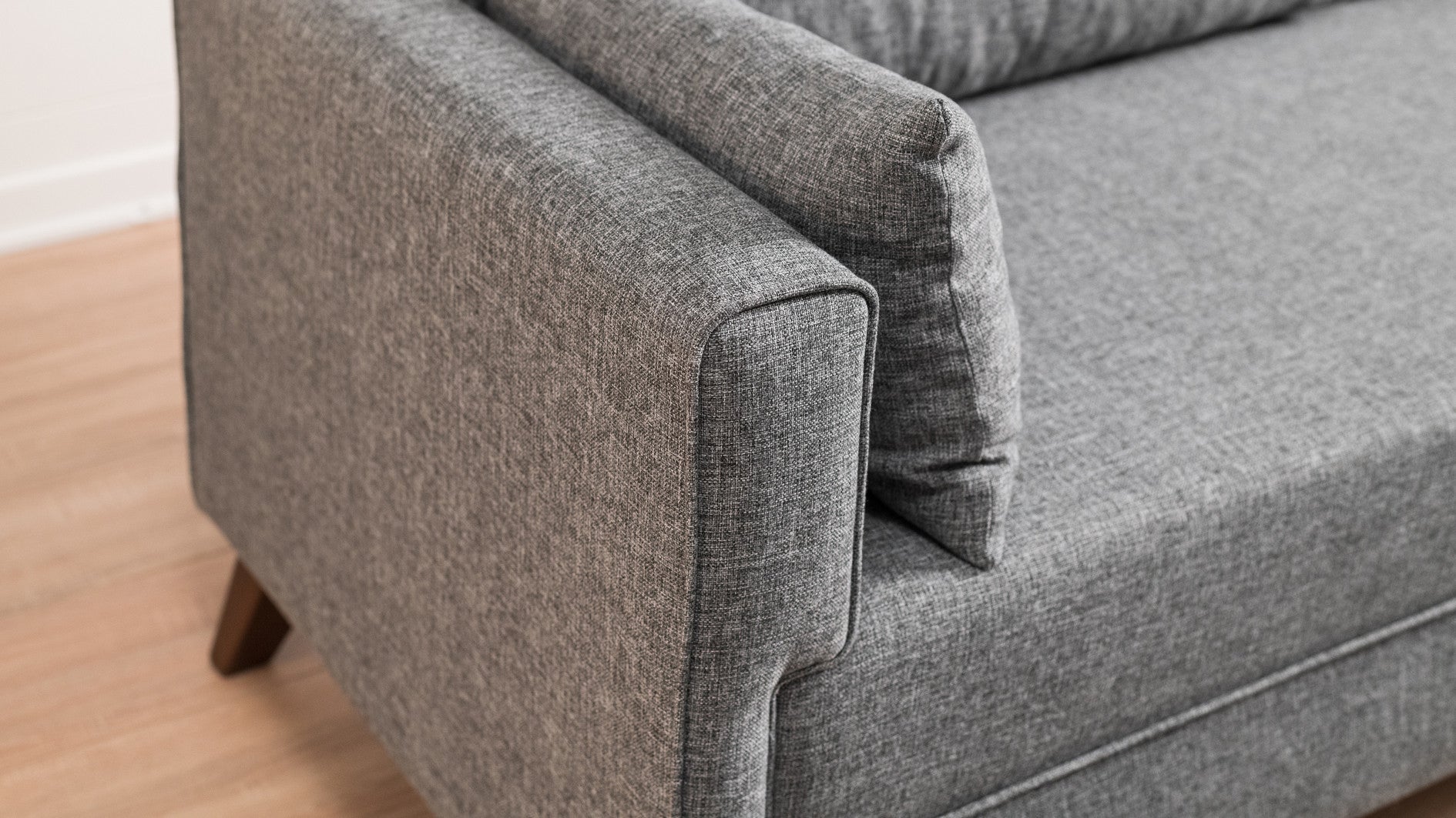 Sofá-cama moderno de 3 lugares, tecido cinza, 208 cm | Estrutura de madeira/MDF, espuma 28 DNS, fácil de limpar | Perfeito para espaços de estar em estilo escandinavo e hoteleiro
