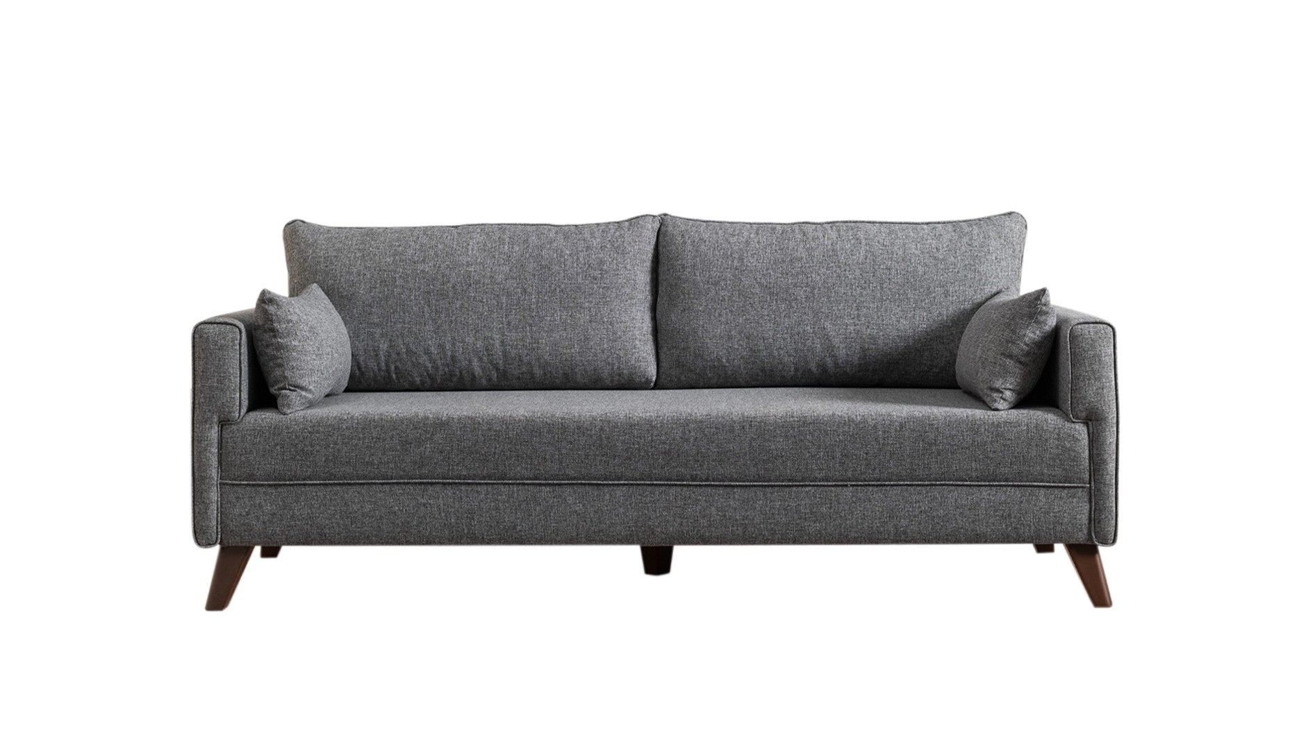 Sofá-cama moderno de 3 lugares, tecido cinza, 208 cm | Estrutura de madeira/MDF, espuma 28 DNS, fácil de limpar | Perfeito para espaços de estar em estilo escandinavo e hoteleiro