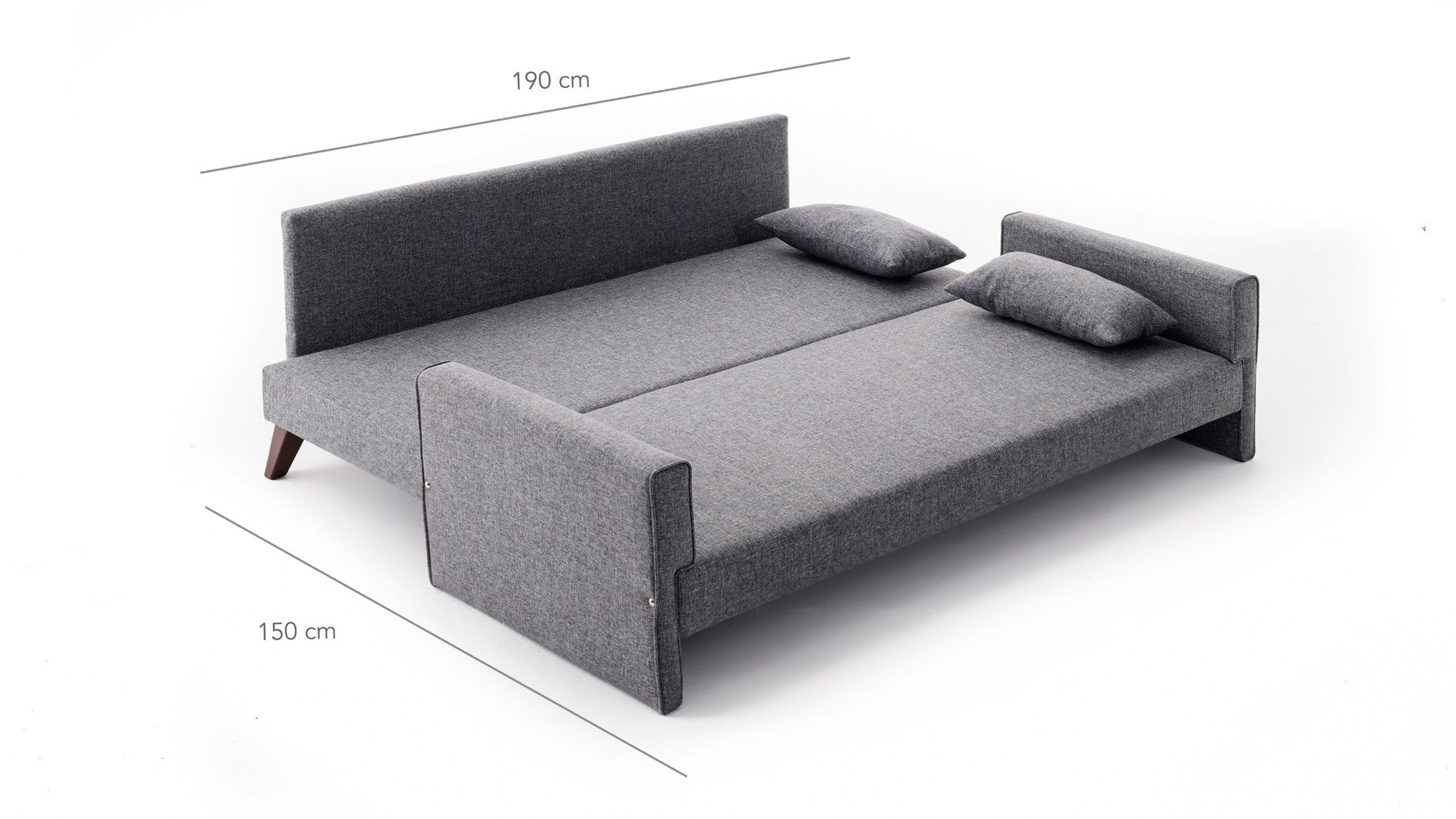 Sofá-cama moderno de 3 lugares, tecido cinza, 208 cm | Estrutura de madeira/MDF, espuma 28 DNS, fácil de limpar | Perfeito para espaços de estar em estilo escandinavo e hoteleiro