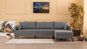 Sofá de canto moderno, cinza, 275 cm | 100% poliéster, espuma 28 DNS, fácil de limpar | Cor sólida, design escandinavo, perfeito para sala de estar e sala de estar