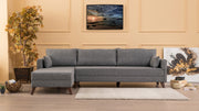 Sofá de canto moderno, cinza, 275 cm | 100% poliéster, espuma 28 DNS, fácil de limpar | Cor sólida, design escandinavo, perfeito para sala de estar e sala de estar