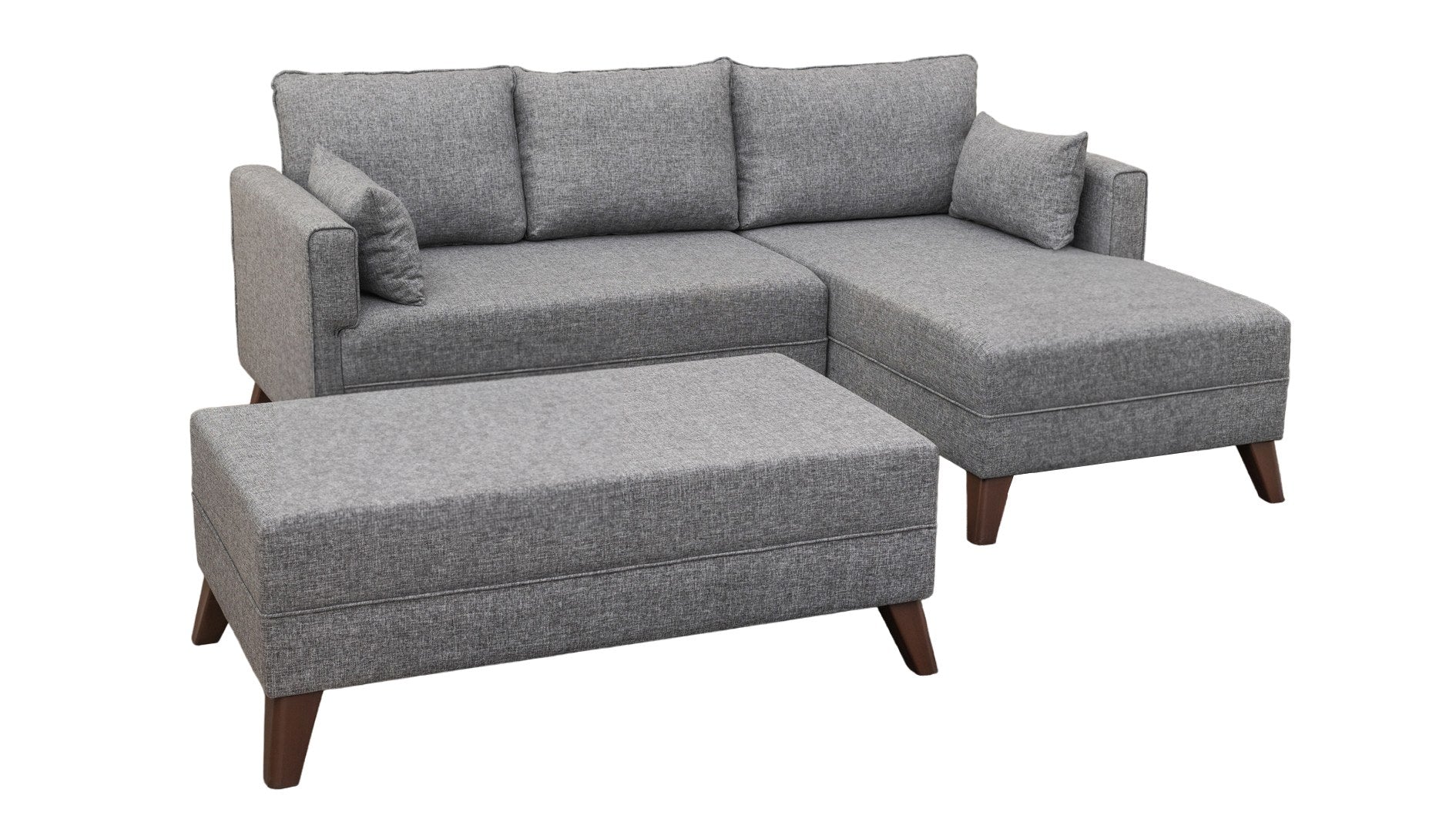 Sofá-cama de canto moderno, tecido cinza, 205 x 85 x 140 cm | 100% poliéster, espuma 28 DNS, fácil de limpar, design escandinavo elegante, perfeito para espaços pequenos