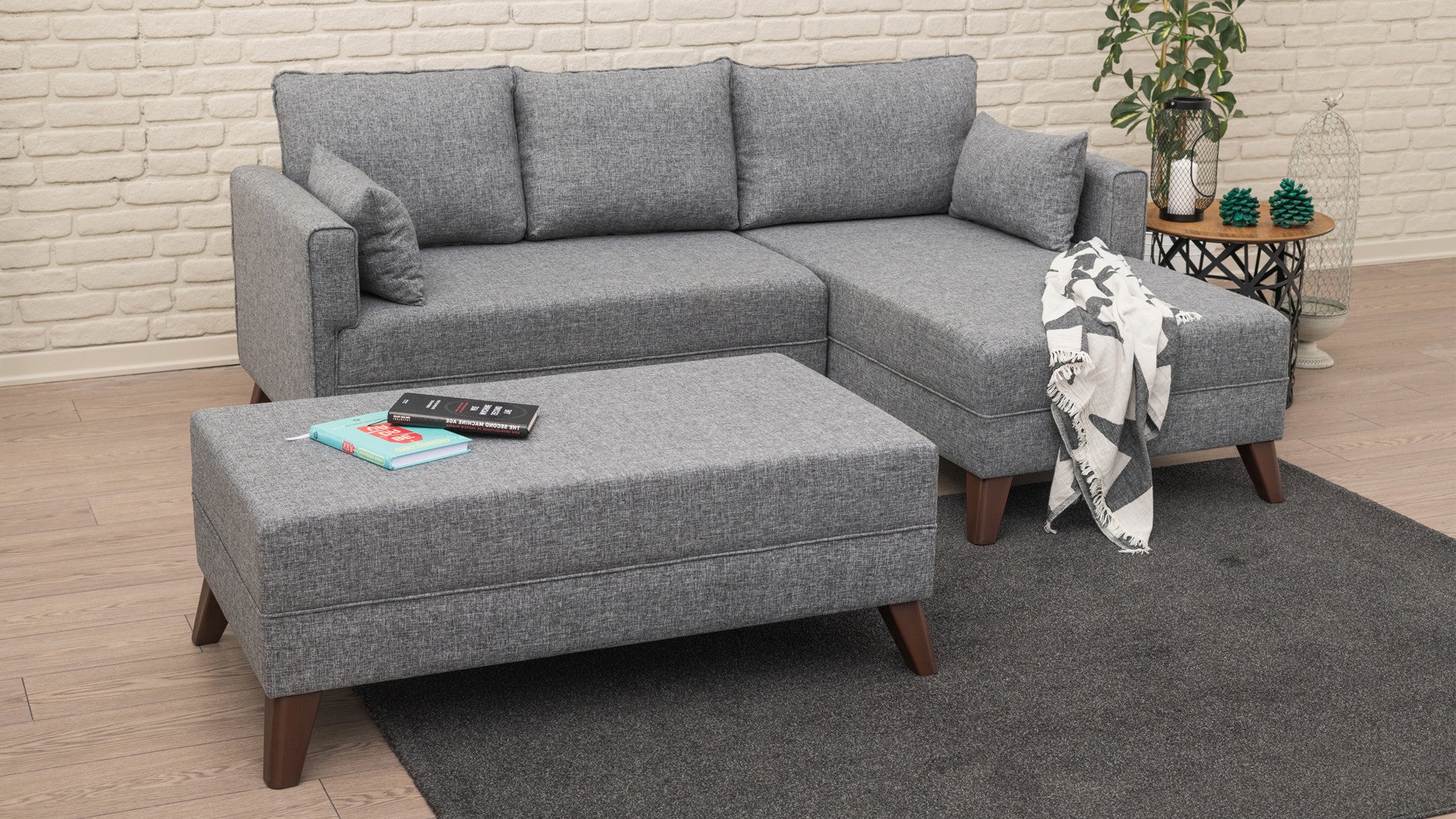 Sofá-cama de canto moderno, tecido cinza, 205 x 85 x 140 cm | 100% poliéster, espuma 28 DNS, fácil de limpar, design escandinavo elegante, perfeito para espaços pequenos