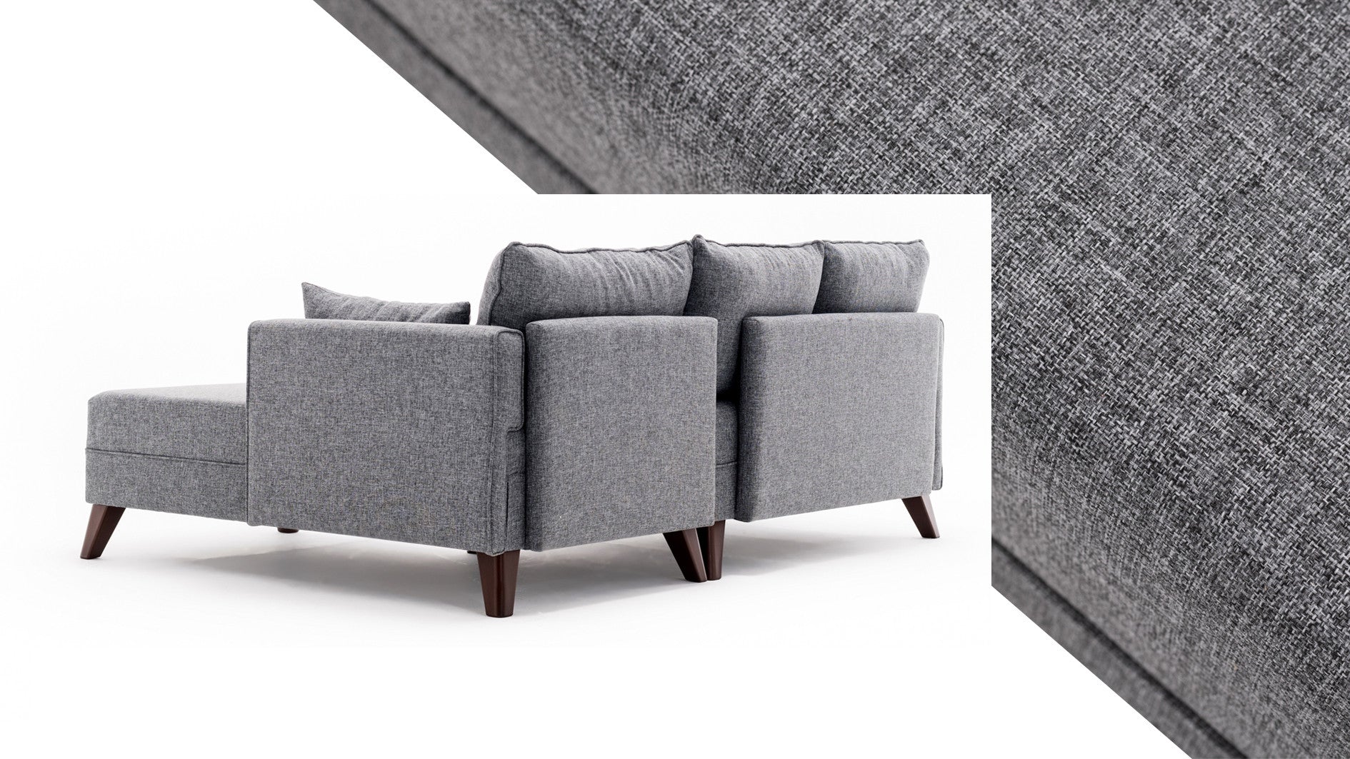 Sofá-cama de canto moderno, tecido cinza, 205 x 85 x 140 cm | 100% poliéster, espuma 28 DNS, fácil de limpar, design escandinavo elegante, perfeito para espaços pequenos