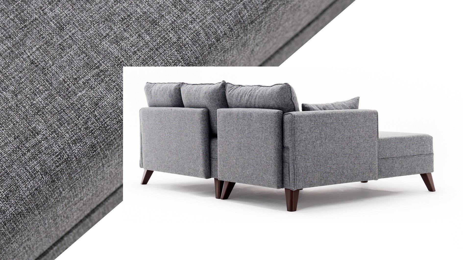 Sofá-cama de canto moderno, tecido cinza, 205 x 85 x 140 cm | 100% poliéster, espuma 28 DNS, fácil de limpar, design escandinavo elegante, perfeito para espaços pequenos